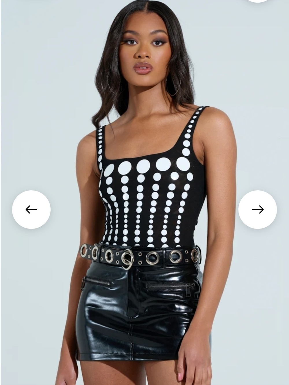 AKIRA Black & White Polka Dot Square Neck Bodysuit